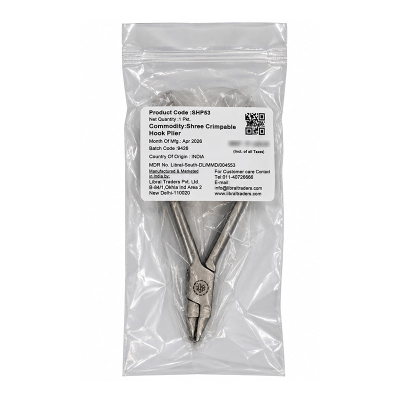 Shree Crimpable Hook Plier from Shree Orthodontics, a utility and specialty tool with a stainless steel finish and ergonomic handle.