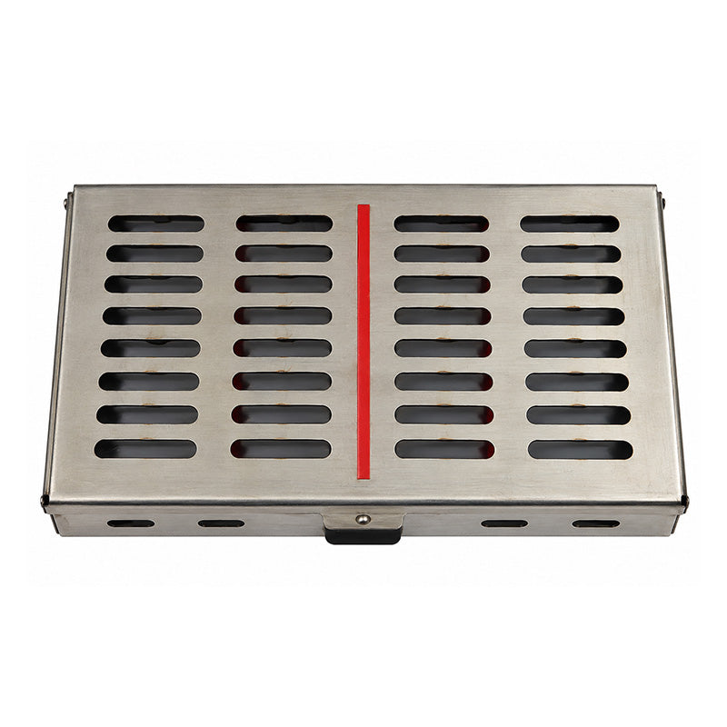 Shree Orthodontics sterilization cassette SSC-12A_-2, durable metal case with secure latch for dental instrument sterilization.