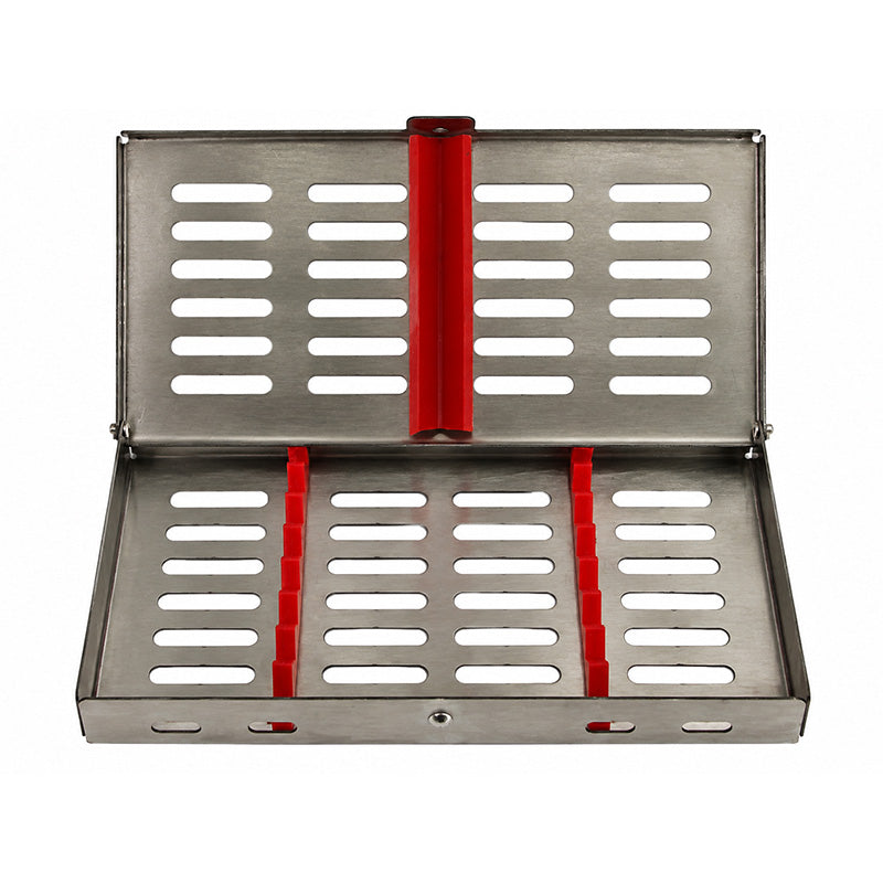 Shree Orthodontics sterilization cassette SSC-6A-3 in stainless steel with secure locking latches for dental instrument sterilization.