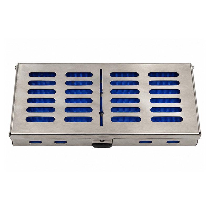 Shree Orthodontics sterilization cassette SSC-6B-2 with metal latches and secure locking for dental instrument sterilization.