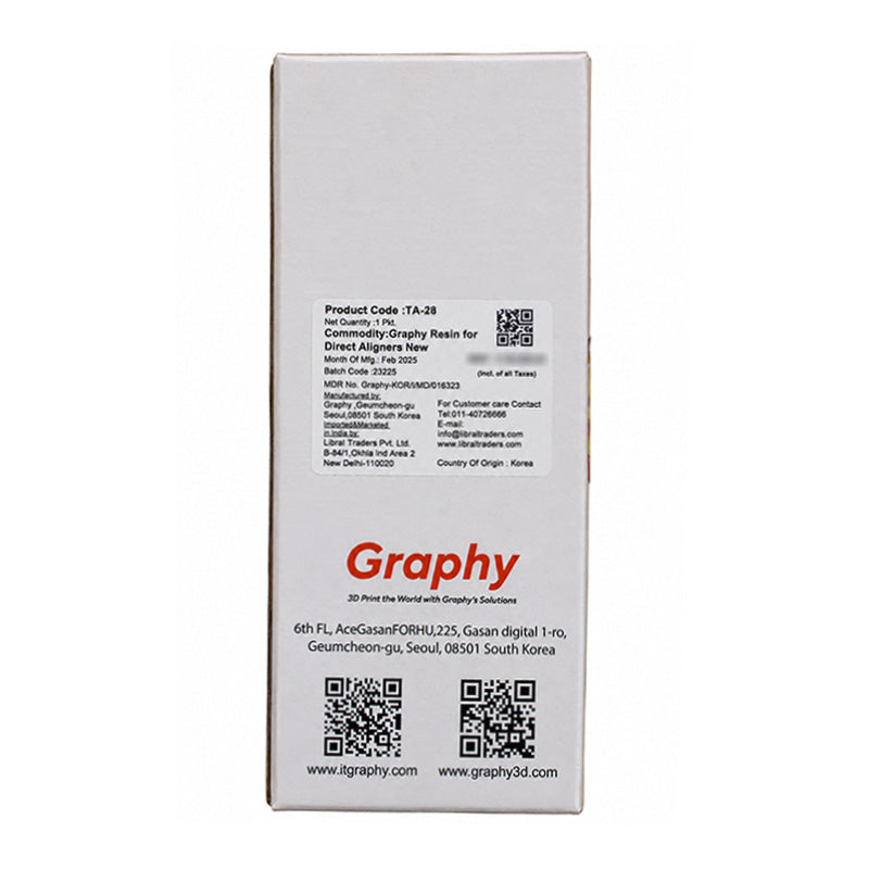 Graphy Direct Aligner Resin TA-28 for dental applications, showing a close-up of the resin container and application tools.