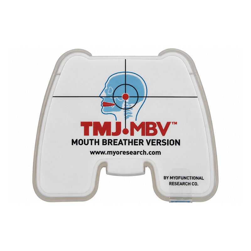 Myofunctional Research Co. MRC Trainer TMJ-MBV appliance for mouth breathers and snoring, shown in a close-up image.