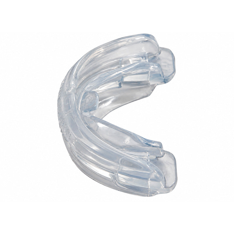 Myofunctional Research Co. TMJ-MBV Appliance for mouth breathers and snoring, showing the clear trainer device in use.