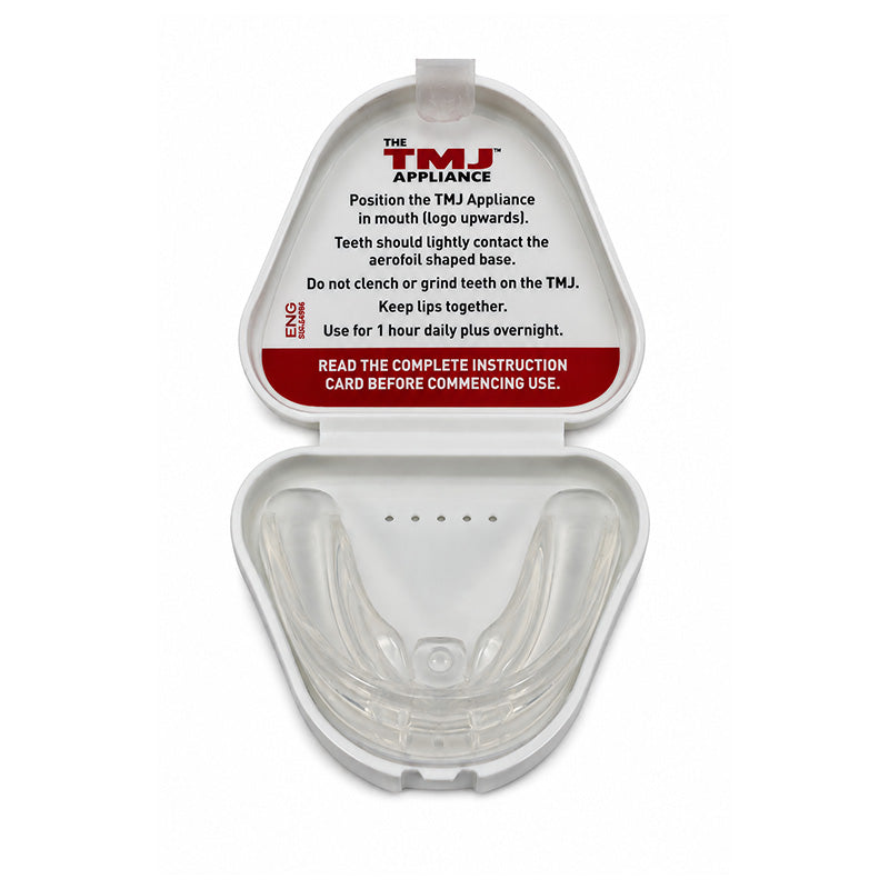 Myofunctional Research Co. MRC Trainer TMJ Appliance Clear for jaw alignment, showing the transparent splint on a neutral background.