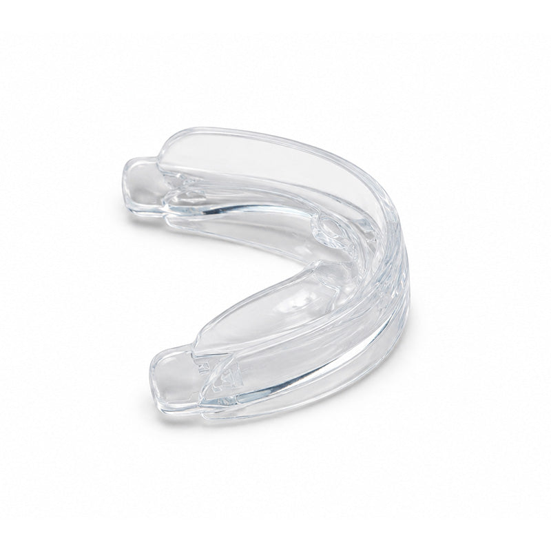 Clear MRC Trainer TMJ appliance by Myofunctional Research Co. designed to help with TMJ issues, shown in a close-up image.