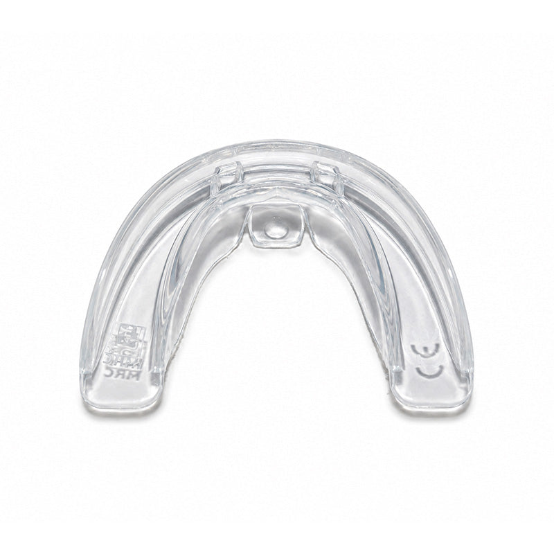 Clear MRC Trainer TMJ Appliance by Myofunctional Research Co. displayed on a white background, showing the sleek, transparent design.