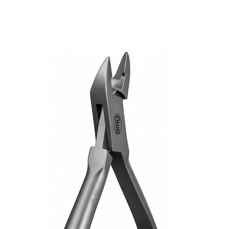 Eltee Ligature Cutter with stainless steel blades for precise medical wire cutting, shown in a close-up view.