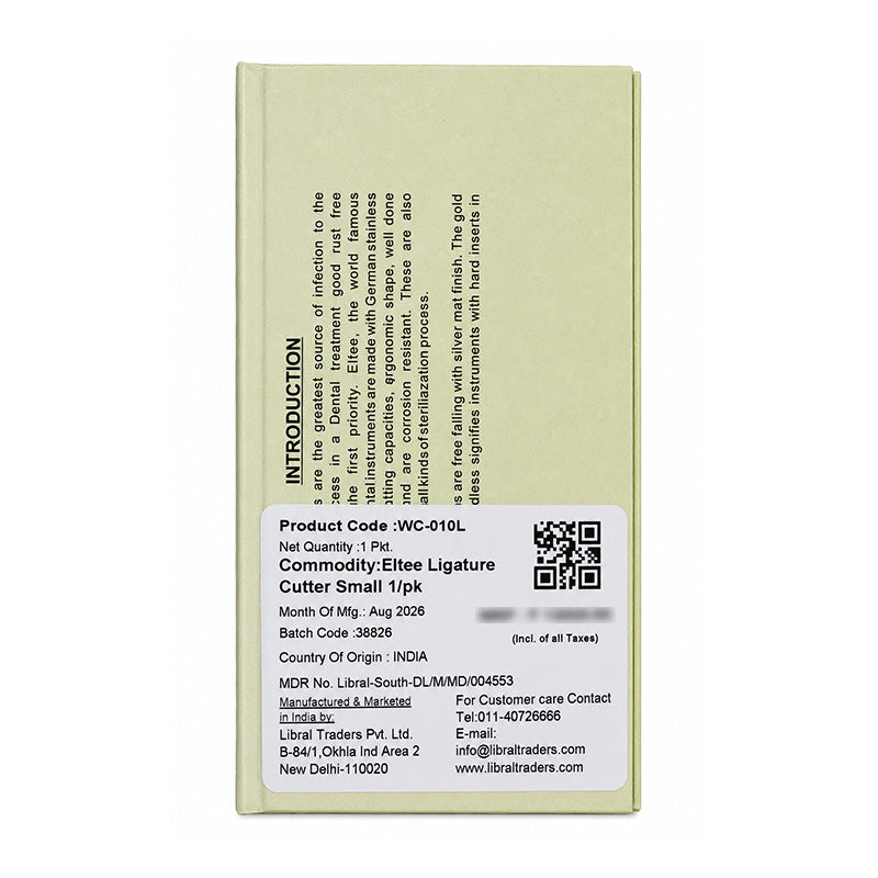 Eltee Ligature Cutter Small, a compact medical instrument with stainless steel blades for precise ligature cutting.