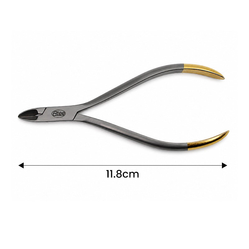 Small Eltee Ligature Cutter WC-010L-10 with sharp blades for precise cutting of ligatures and medical wires.