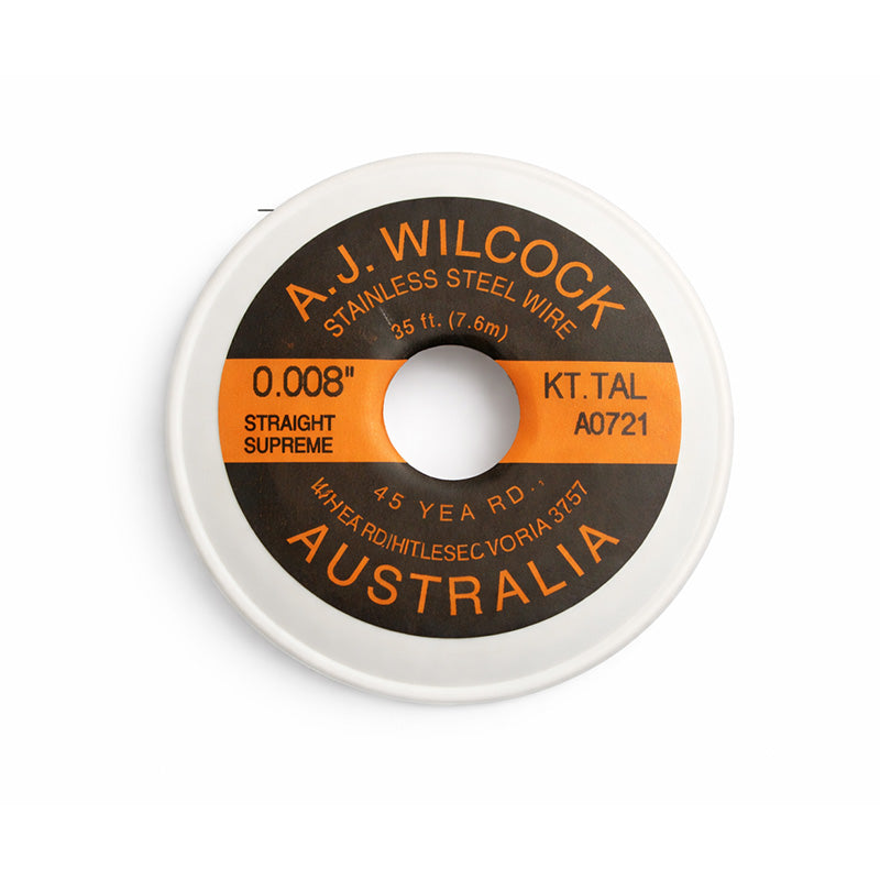 A.J. Wilcock AJW Supreme Pulse Straightened Australian wire in white, neatly coiled with a smooth, polished surface.