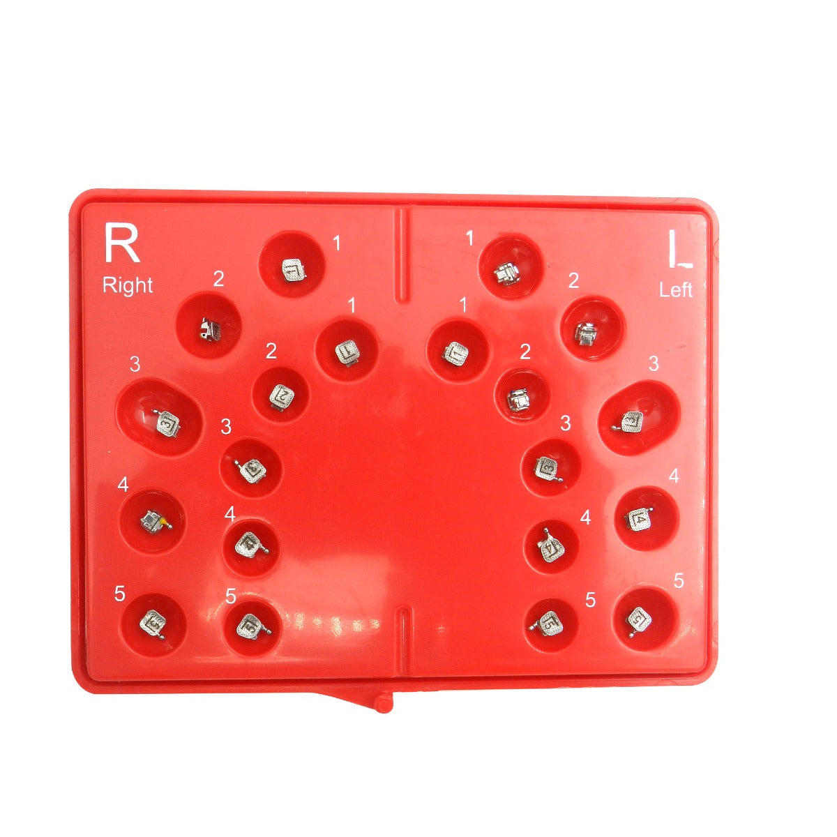 Accel Passive Self Ligating Bracket (SLB) MBT .022 kit with 20 orthodontic brackets, shown in a close-up view.