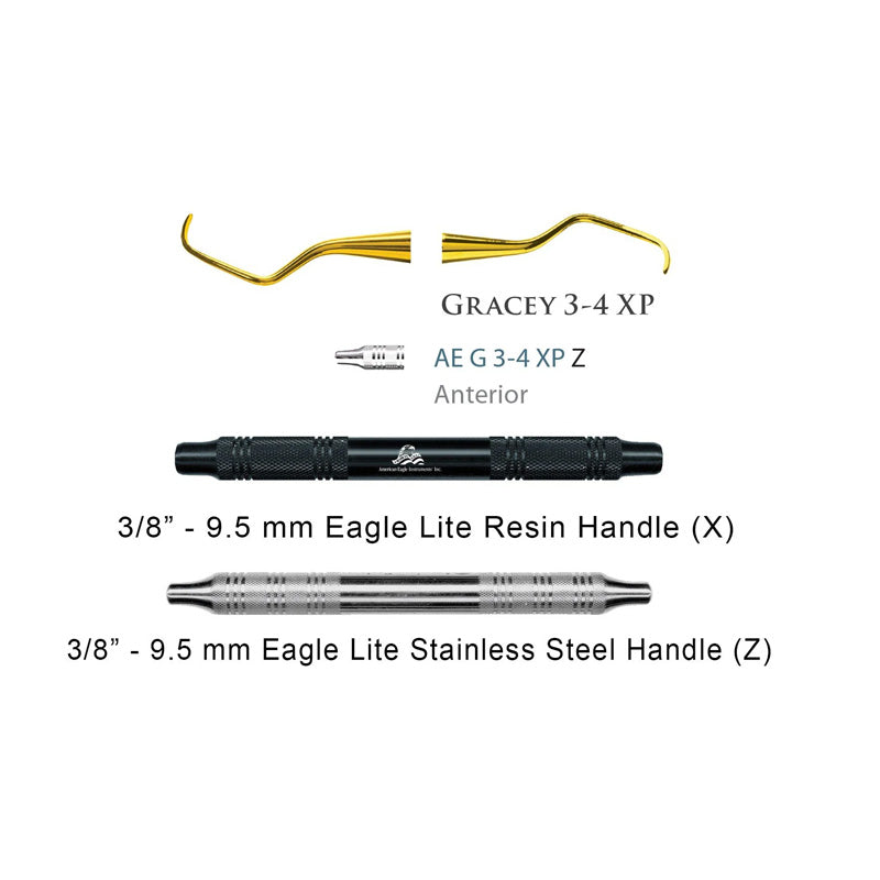 American Eagle Gracey Curettes periodontal instruments, black Montana finish, used for periodontal scaling and root planing.