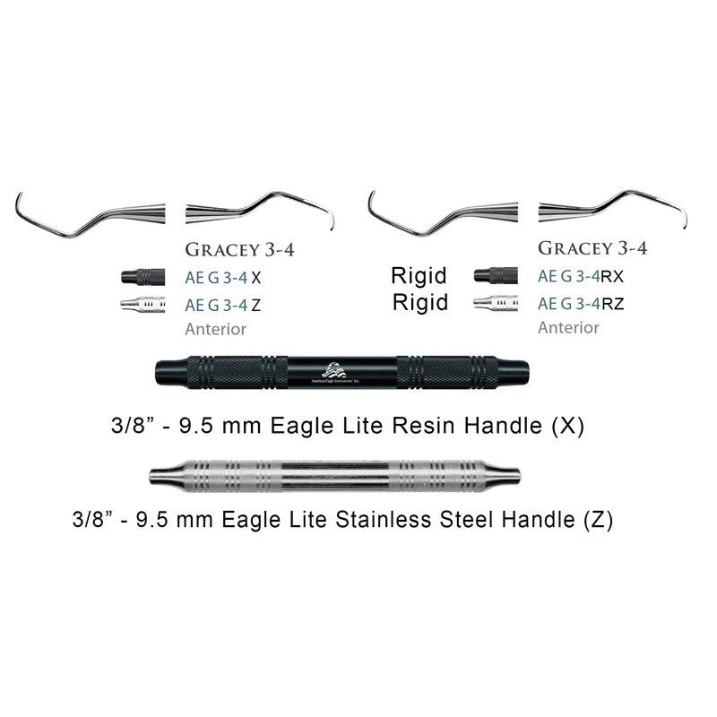 American Eagle Gracey Curettes periodontal instruments in black Montana finish, used for professional dental periodontal procedures.