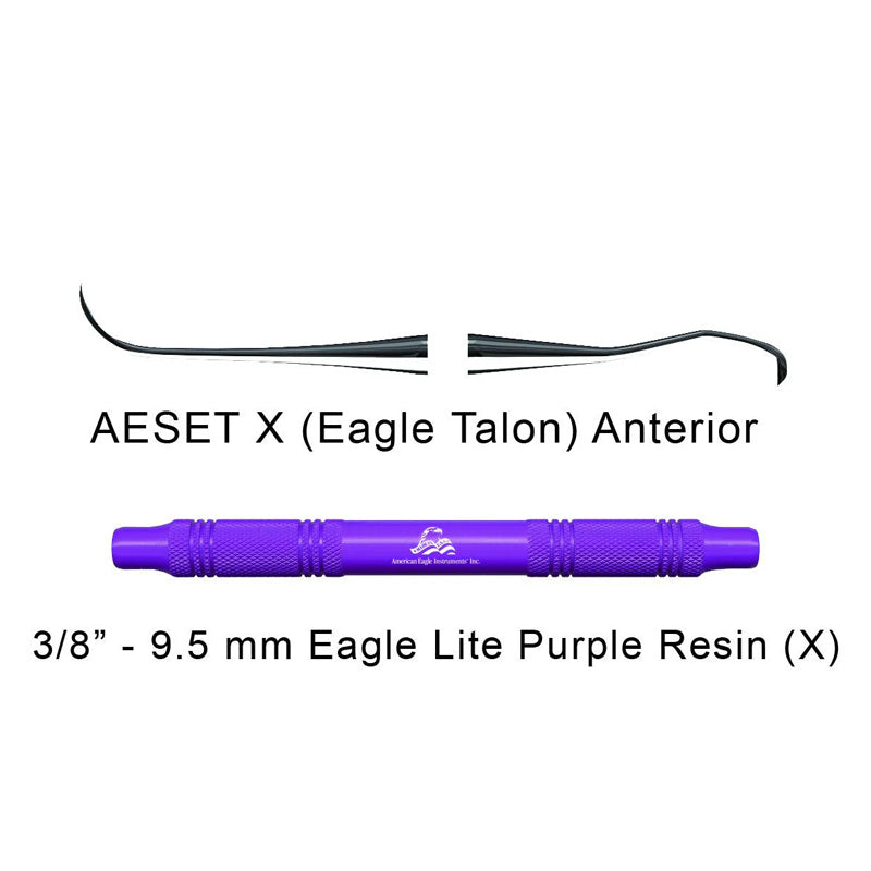 American Eagle Anterior Scalers Eagle Talon with purple resin handle and XP technology for periodontal cleaning.