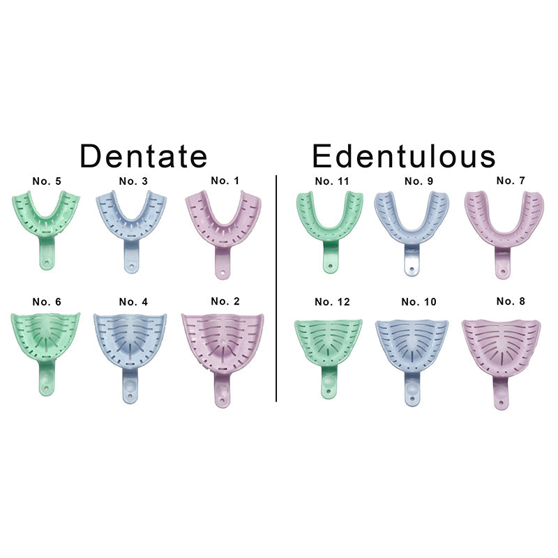 A set of large lower dentate Transform Heat Mouldable Impression Trays by Astek Innovations for dental impressions.
