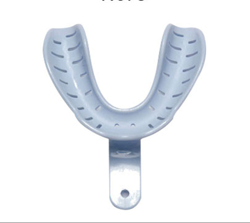 Asetk Innovations large dentate lower impression tray for heat-mouldable dental impressions, shown with tray and materials.