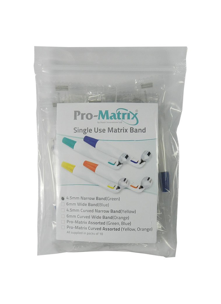 Asetk Pro-Matrix Bands dental, curved wide 6mm orange matrix bands in a pack of 10, used for dental restorations