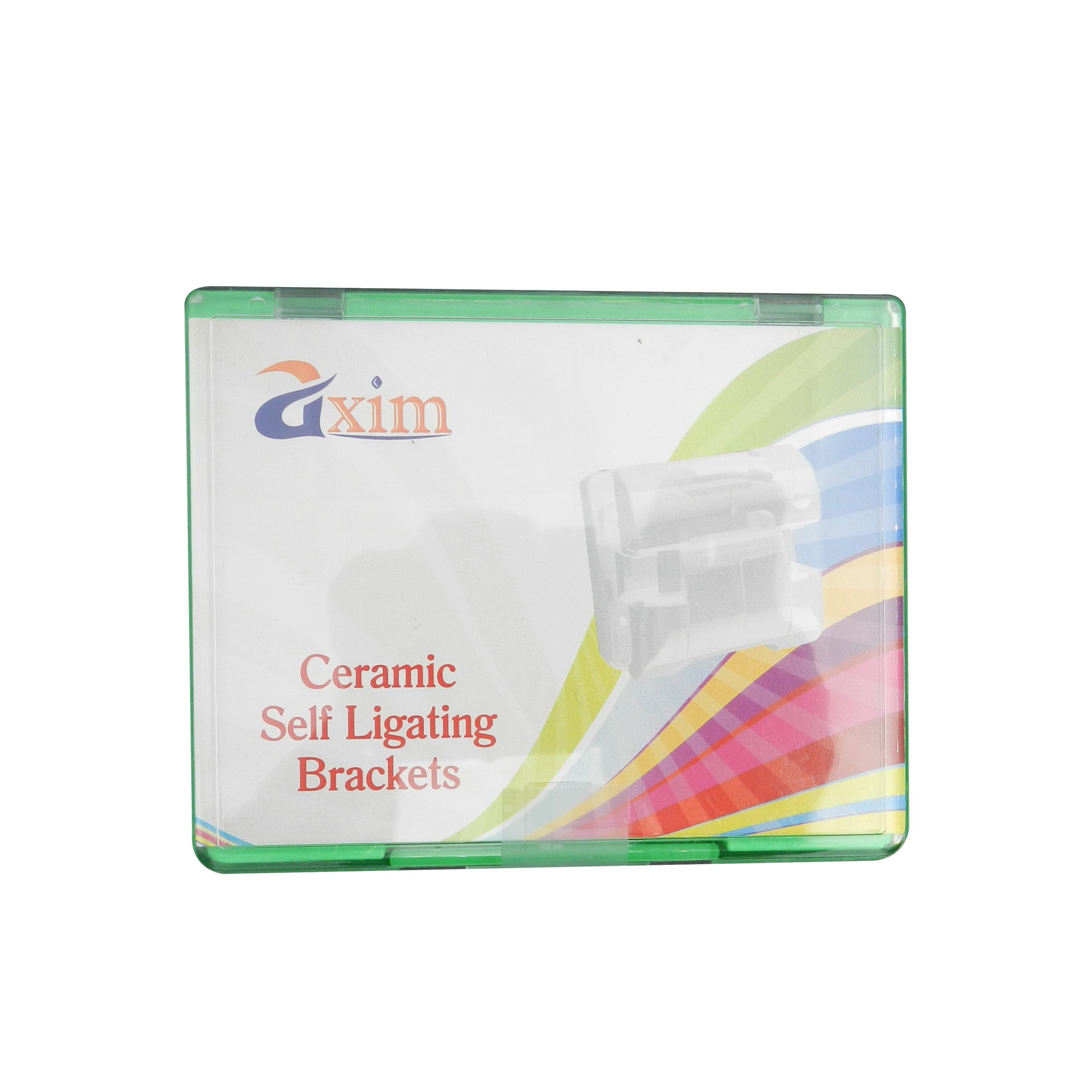 Axim Passive Dam SL ceramic aesthetic bracket kit with clear brackets and metal slots for orthodontic dental appliances.