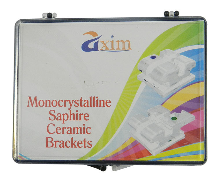 Axim Saphire Mono Ceramic Brackets Roth .018 kit, aesthetic orthodontic brackets with clear, tooth-colored design for discreet braces.