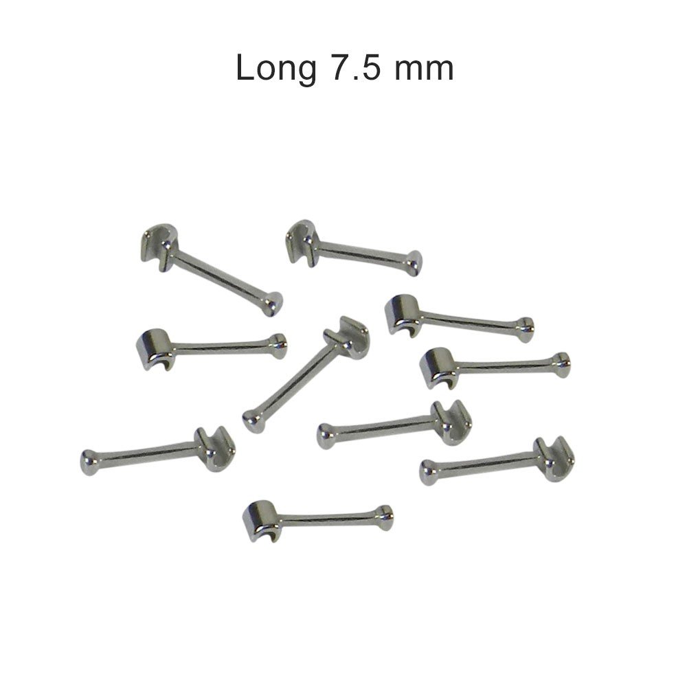 Axim weldable crimpable hooks 021 x 025, metal hooks with a long 7.5mm design for secure fastening and connection.