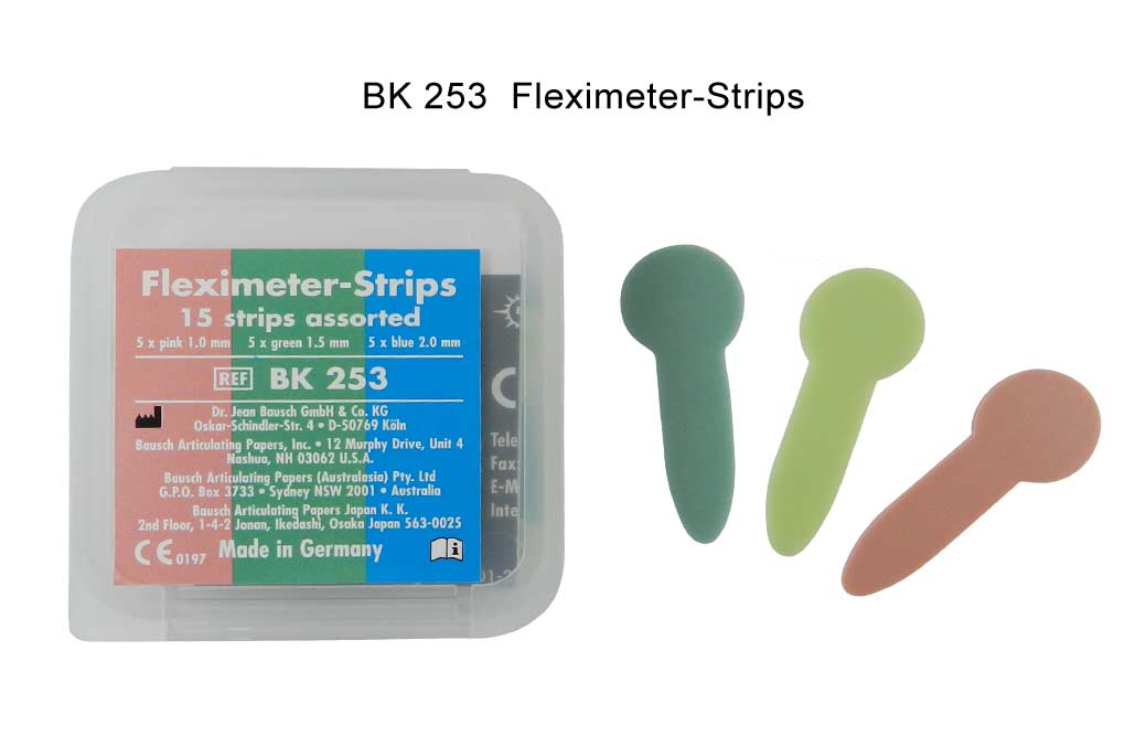 Bausch Fleximeter-Strips articulating paper flims used for dental bite and occlusion analysis.