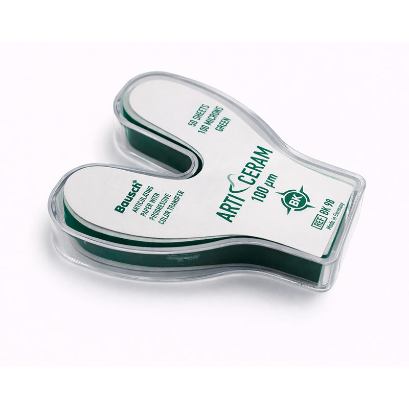 Bausch Arti-Ceram articulating paper flim in 100-m strip pack, used for dental occlusion marking and bite analysis.