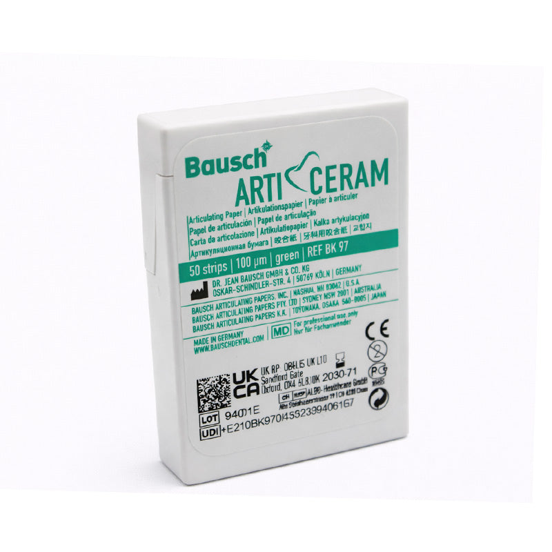 Bausch Arti-Ceram Articulating Paper Flim in 100-meter strips for dental occlusion marking and bite analysis.