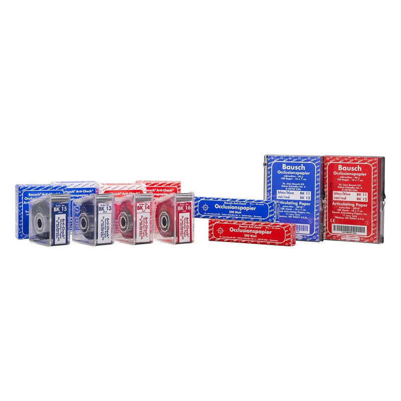 Bausch Arti-Check double-sided micro-thin articulating paper used for precise dental bite registration and occlusion testing.