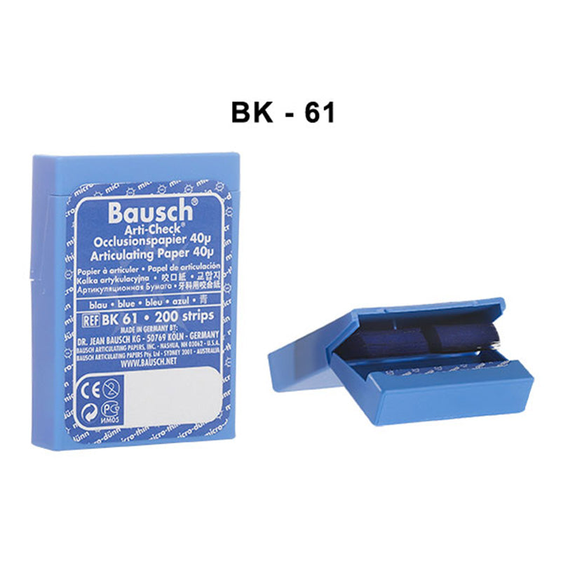 Bausch Arti-Check articulating paper, double-sided micro thin 40µ, shown in close-up with black and white sides for dental marking.