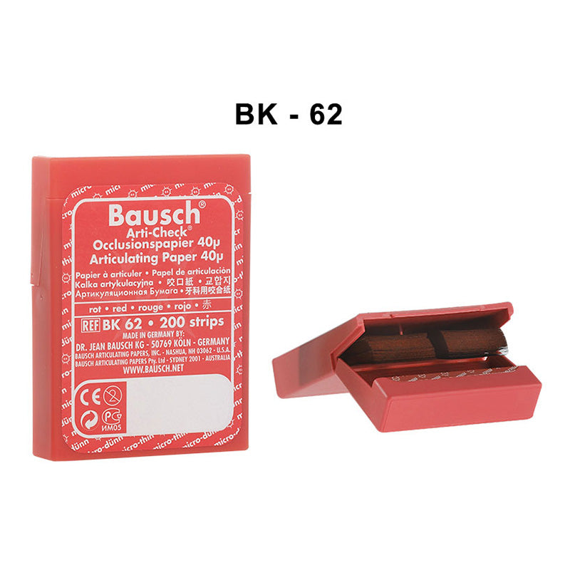 Bausch Arti-Check articulating paper, double-sided micro-thin 40µ, used for precise dental bite analysis and occlusion marking.