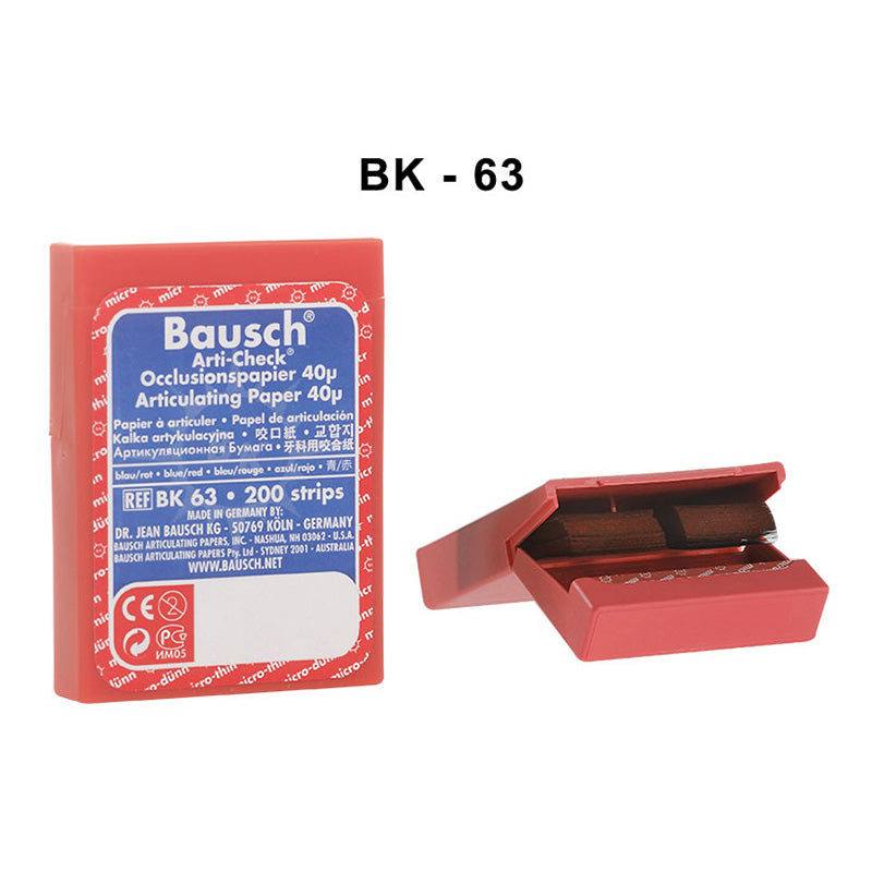 Pre-cut Bausch Arti-Check articulating paper for dental use, double-sided, micro-thin 40µ, shown in black color.