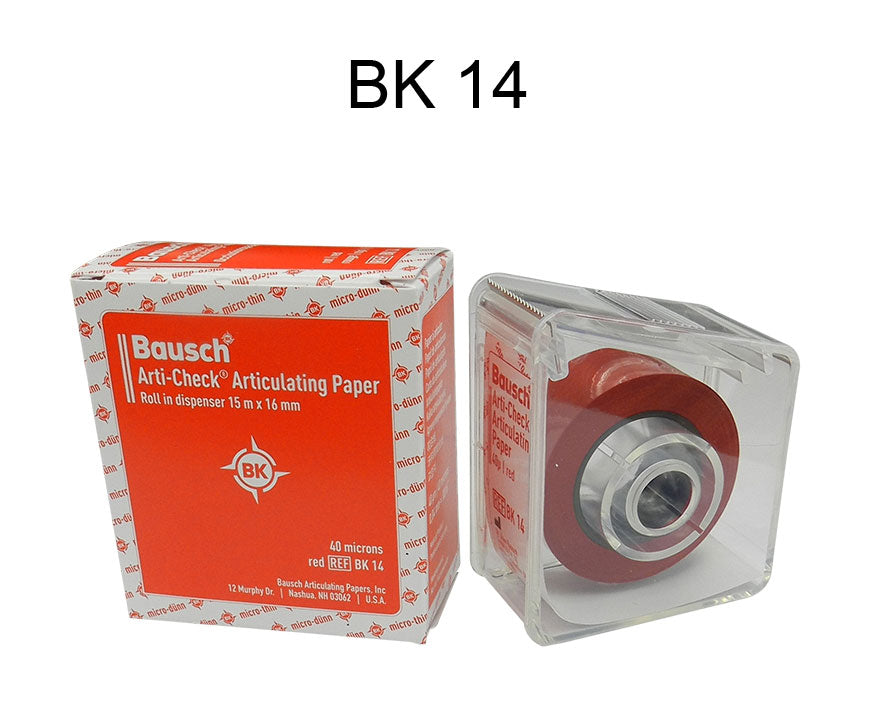 Bausch Arti-Check articulating paper, double-sided micro-thin 40µ, showing the flexible, translucent film for dental occlusion testing.
