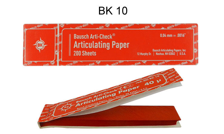Bausch Arti-Check articulating paper, double-sided micro thin 40µ, showing the thin, flexible film used for dental bite registration.