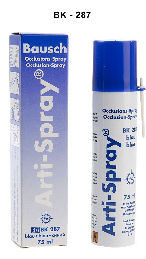 Bausch Arti Occlusion Spray 75 ml in a bottle, used for dental articulating paper and film applications.