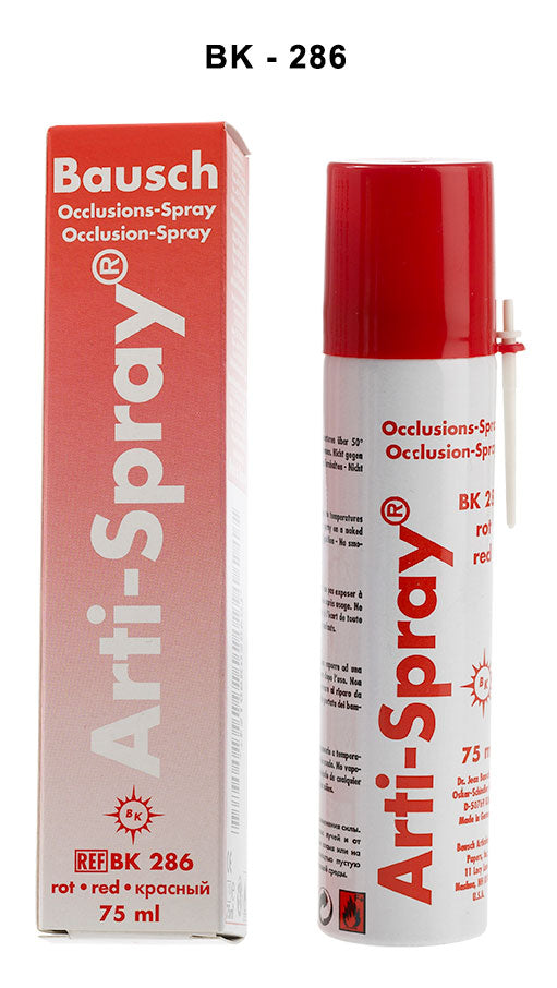 Bausch Arti Occlusion Spray 75 ml in a clear bottle, used for dental articulating paper and film applications.