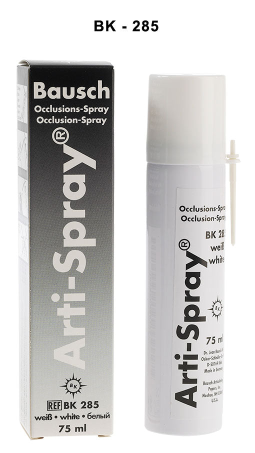 Bausch Arti occlusion spray 75 ml in a clear bottle, used for dental articulating paper and film applications.