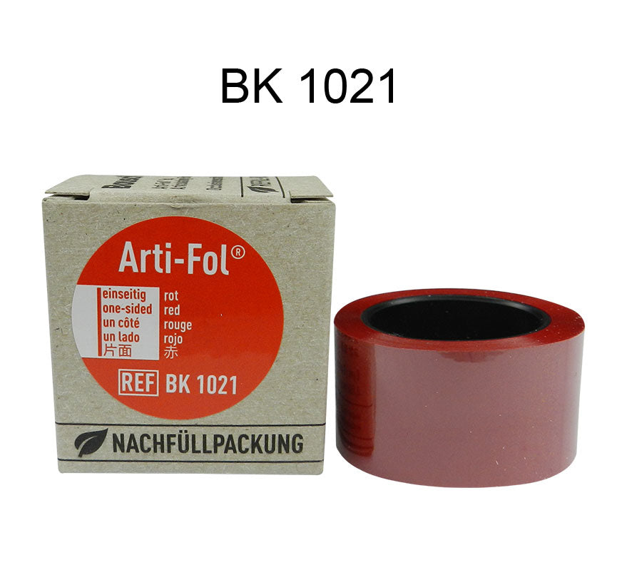 Bausch Arti-Fol articulating paper film, ultra-thin 8µ microns, showing a close-up of the transparent, flexible dental marking film