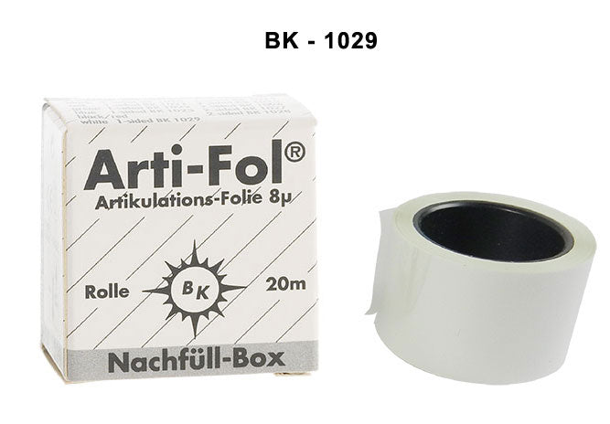 Bausch Arti-Fol Ultra Thin articulating film, 8µ microns, shown in a close-up of the transparent, flexible articulating paper for dental use.