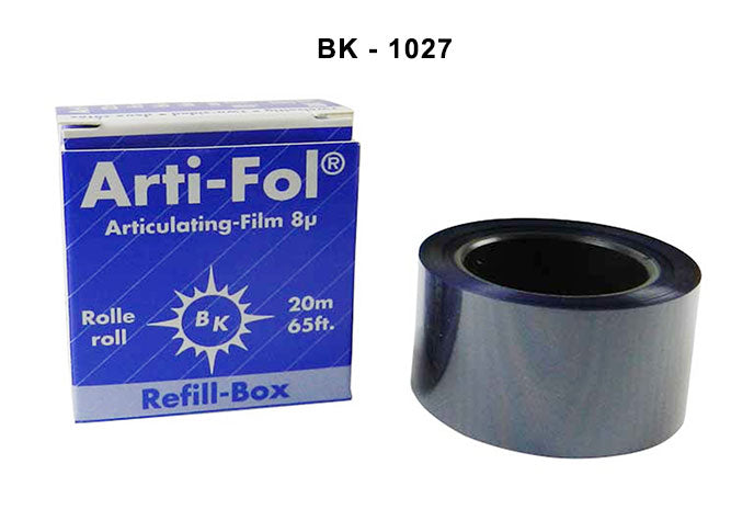 Bausch Arti-Fol Ultra Thin articulating film, 8µ microns, showing a close-up of the ultra-thin articulating paper used in dental procedures.