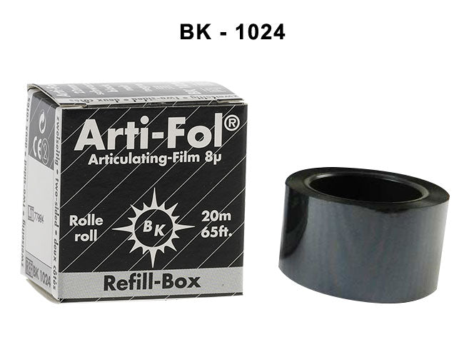 Bausch Arti-Fol Ultra Thin articulating film, 8µ microns, displaying a close-up of the ultra-thin articulating paper used for dental marking.