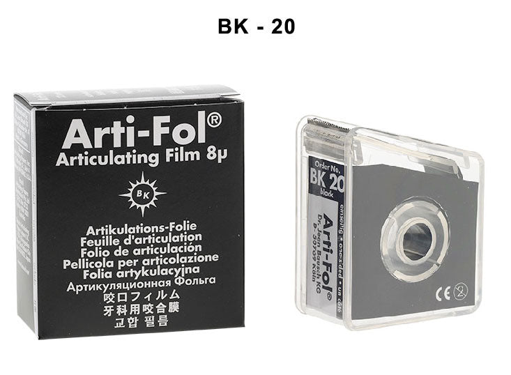 Bausch Arti-Fol Articulating Film Ultra Thin 8µ Microns, thin articulating paper for dental or clinical use, showing a close-up of the film.