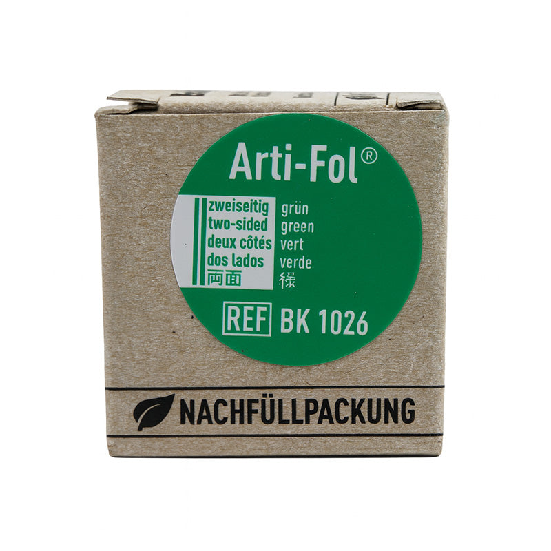 Bausch Arti-Fol ultra-thin articulating film, 8µ microns, showing a close-up of the delicate articulating paper used in dental procedures.