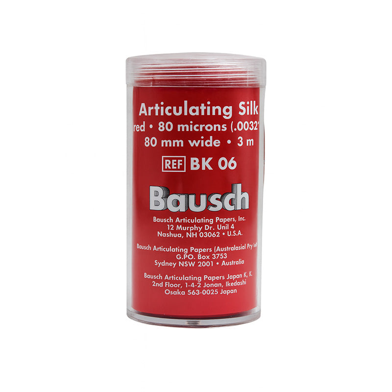 Bausch Articulating Silk 80µ Microns articulating paper in a protective film, used for dental bite registration.