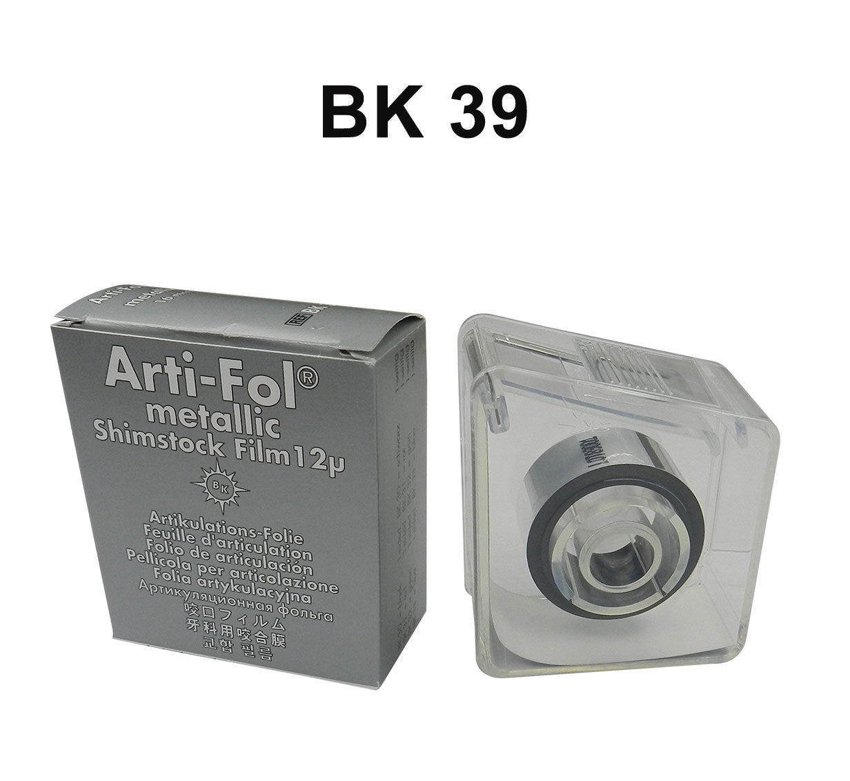 Bausch Arti-Fol Metallic Shimstock Film roll in dispenser, 12µ microns, blue, 22mm width, 20 meters, articulating paper for dental use