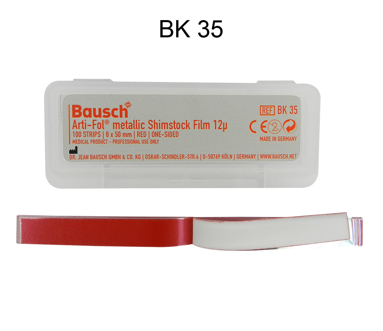 Bausch Arti-Fol Metallic Shimstock Film roll in dispenser, 12µ microns, blue, one-sided, 20 meters for dental articulating purposes