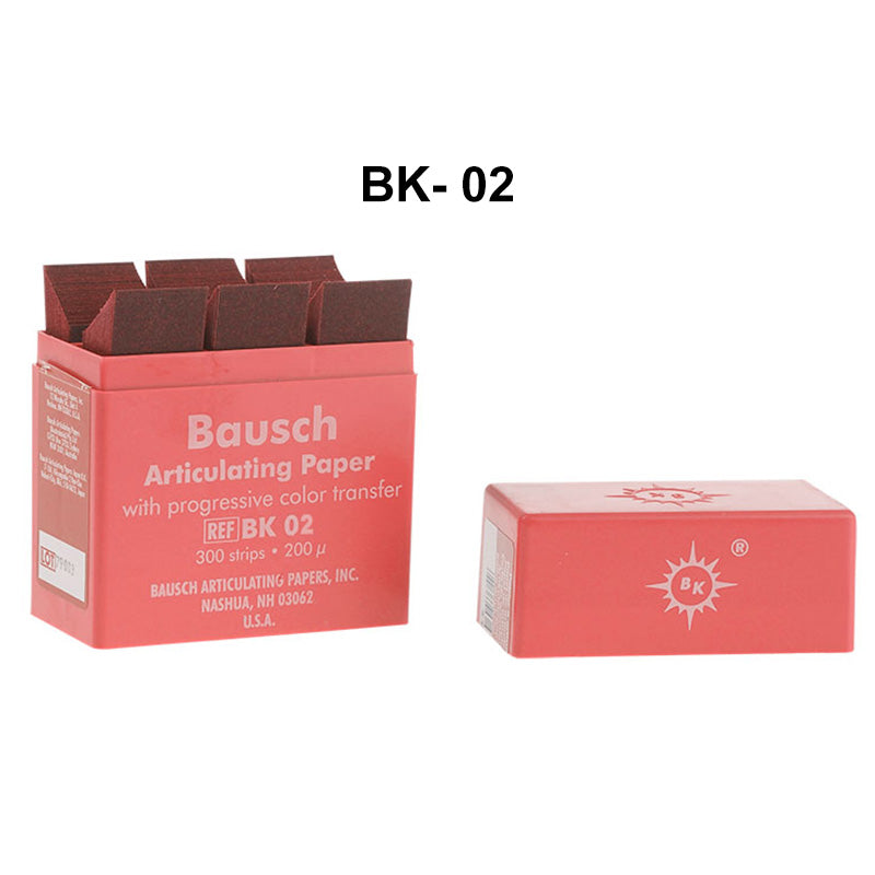 Bausch articulating paper in black, showing thin film with progressive colour transfer for dental or clinical marking purposes.