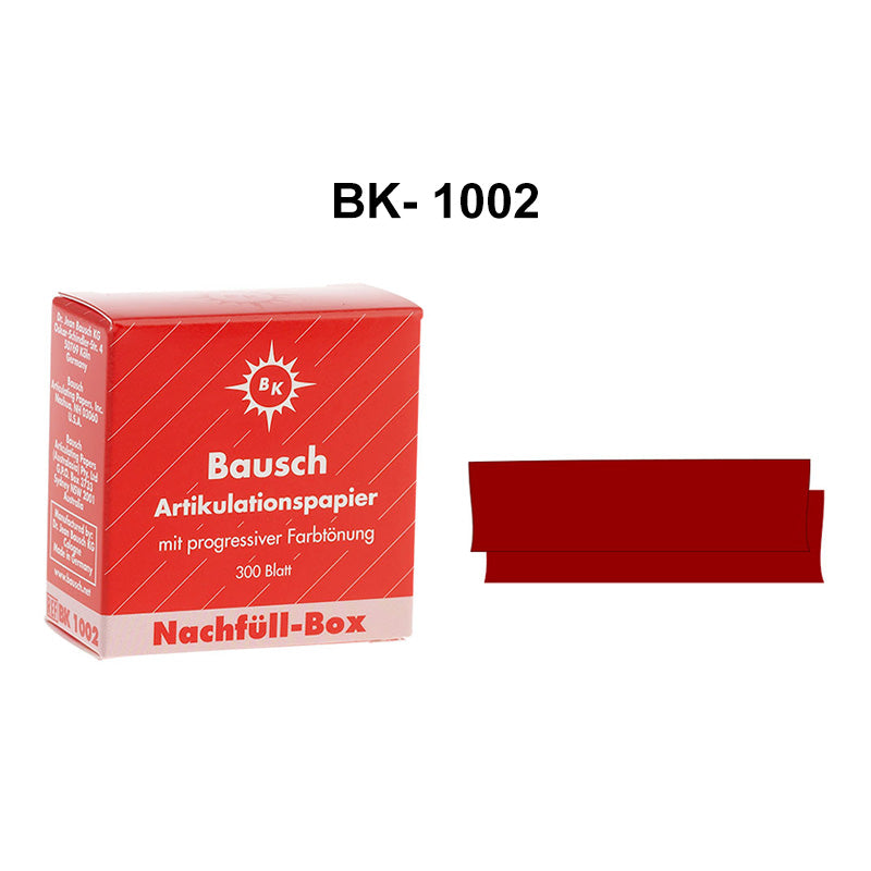 Bausch articulating paper film with progressive color transfer, 200µ microns, shown in a close-up view for dental or clinical use.