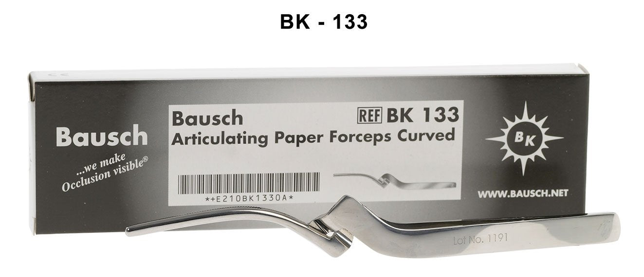Bausch articulating paper forceps curved for precise handling, part of Bausch's dental instruments collection.