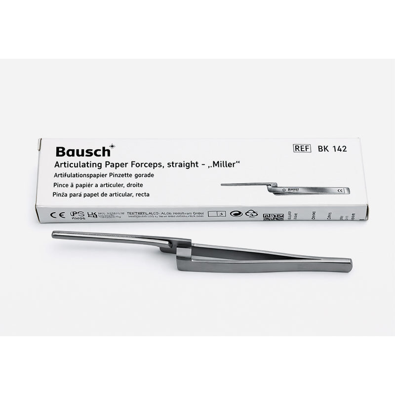 Bausch Miller articulating paper forceps for dental use, with ergonomic design and precision tips for accurate placement.