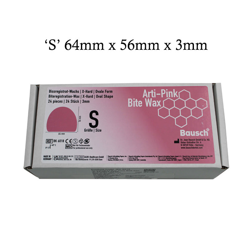 Bausch Arti-Pink Bite Wax occlusal registration wax for dental laboratories, 80mm x 150mm, 12-pack.
